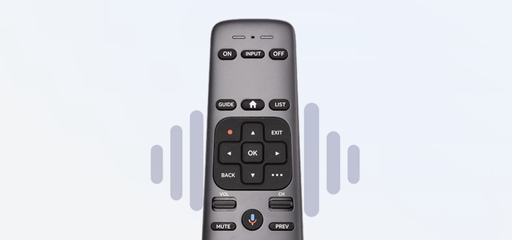DIRECTV remote featuring voice control microphone icon.