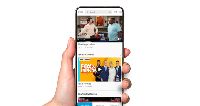 A hand holding a mobile with a personalized content on screen.