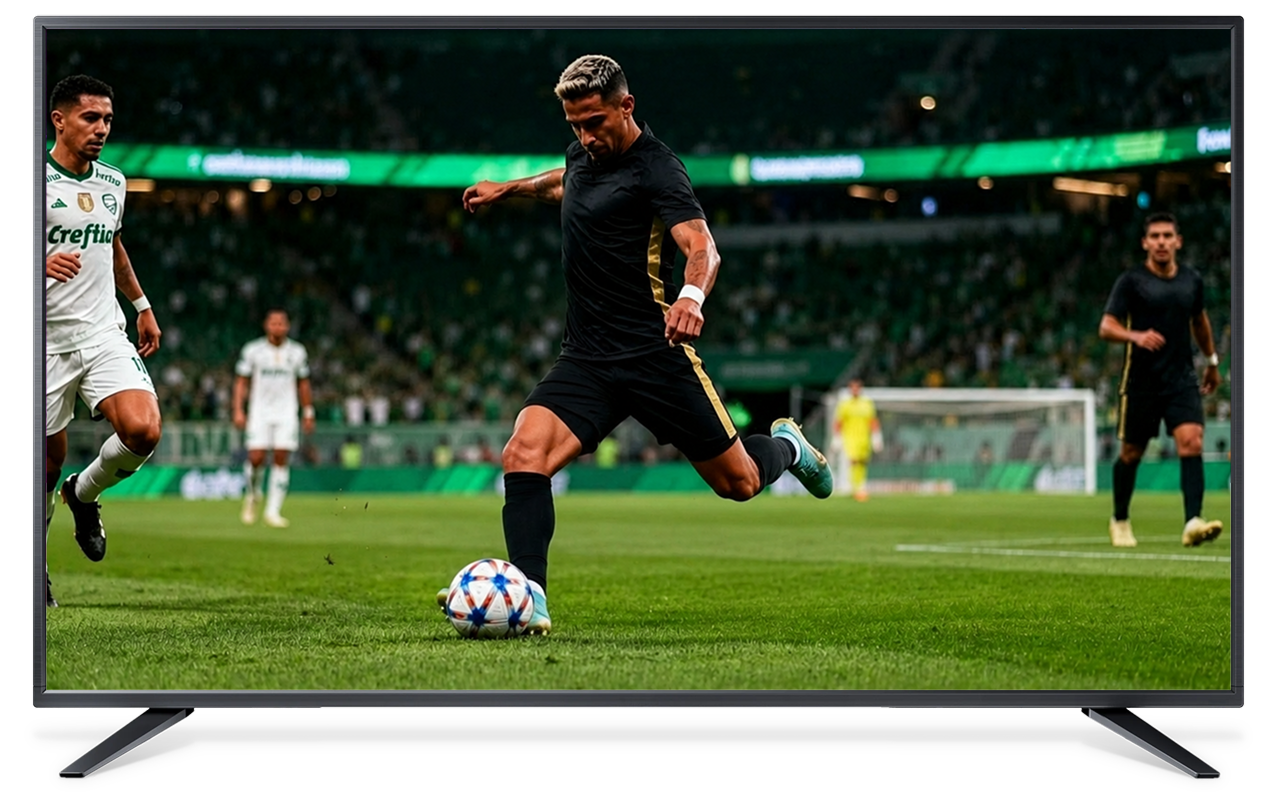 Soccer player kicking a ball during a match. TV Frame